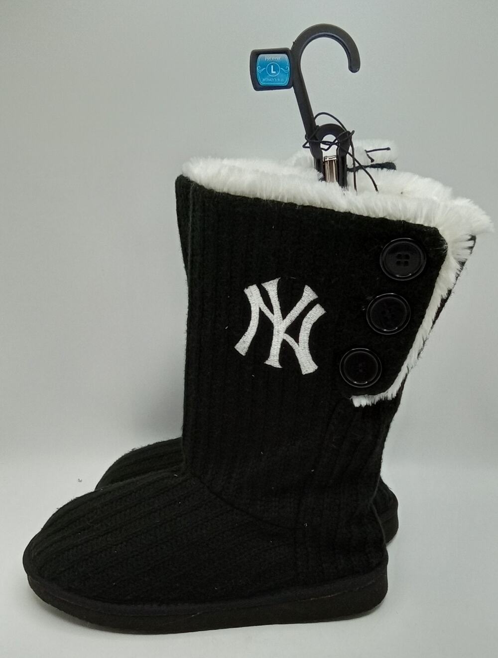 New York Yankees Foco Knit Button High Boot Slipper Women's Size Large 9-10